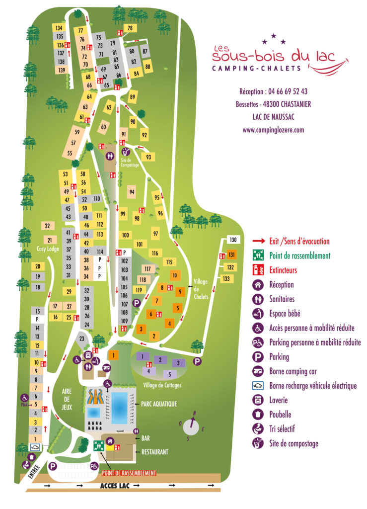 Plan du camping Les sous-bois du lac en Lozère